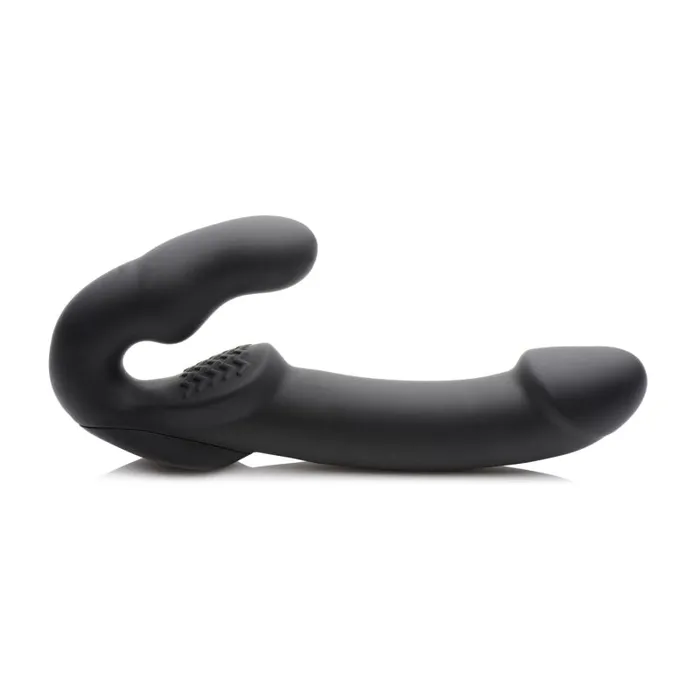 Evoke Rechargeable Vibrating Silicone Strapless Strap on Black XR Brands Strap U Female Sex Toys
