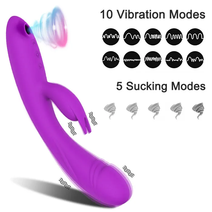 Touch Honey Female Sex Toys Rabbit Vibrator with Clit Sucker On the End V9