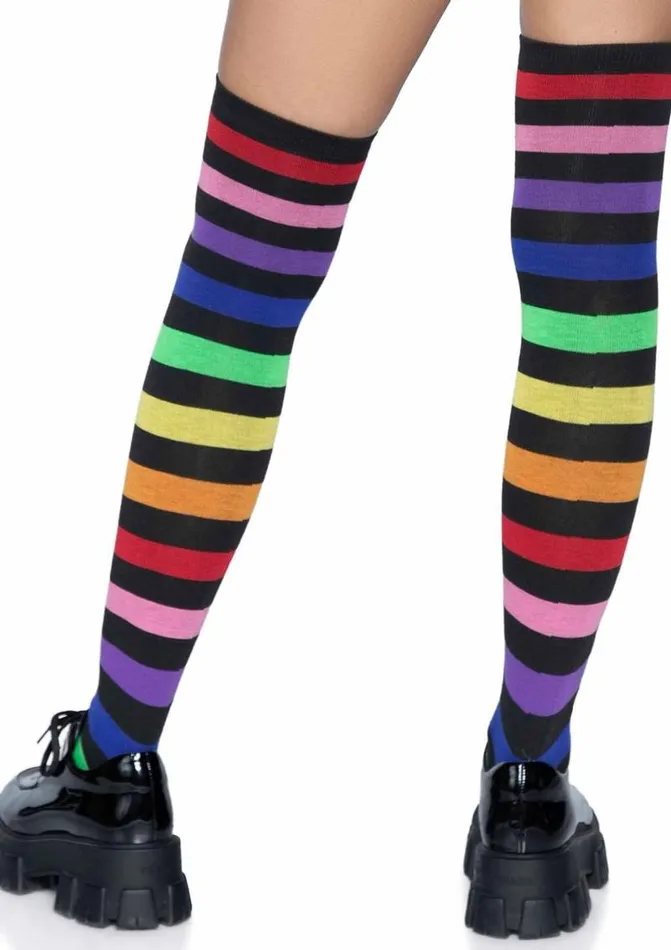 Leg Avenue Anal Acrylic Rainbow Stripe Thigh High Socks