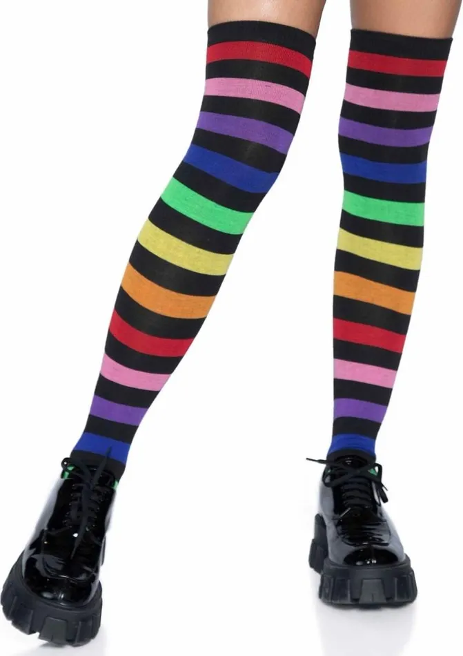 Leg Avenue Anal Acrylic Rainbow Stripe Thigh High Socks