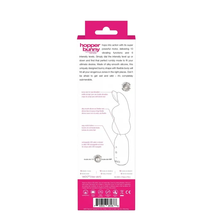 Hopper Bunny Rechargeable Mini Wand Pretty in Pink VeDO Vibrators Hopper Bunny Rechargeable Mini Wand Pretty in Pink VeDO Vibrators