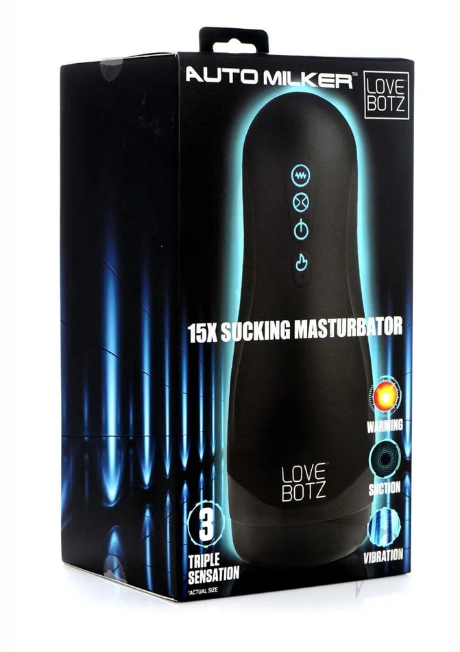 LoveBotz Handheld Milker Rechargeable 15X Sucking Masturbator Black Lovebotz Male Sex Toys