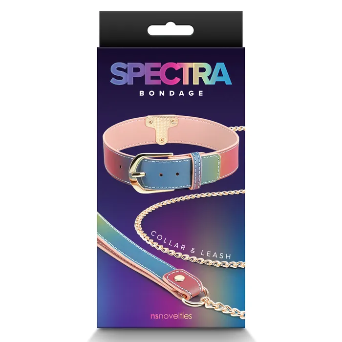 ns novelties Spectra Bondage Rainbow Faux Leather Collar Chain Leash Couples